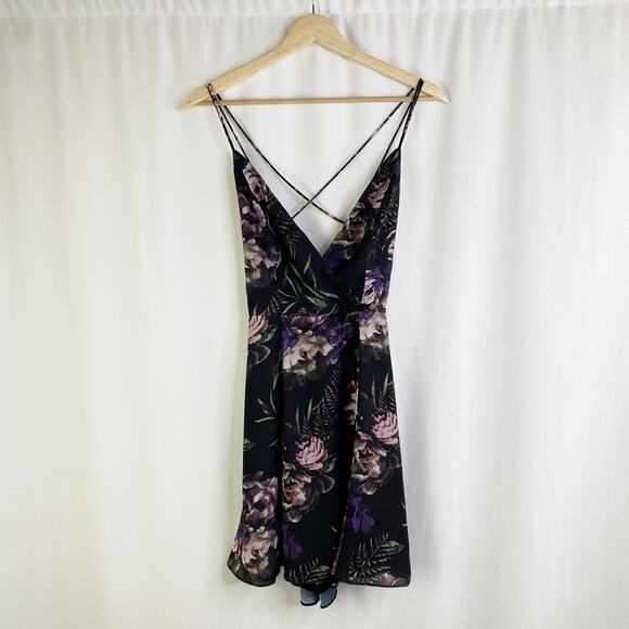 Fame and Partners Mini Dress Black Floral Strappy V-Neck Tank 2 - Picture 1 of 7